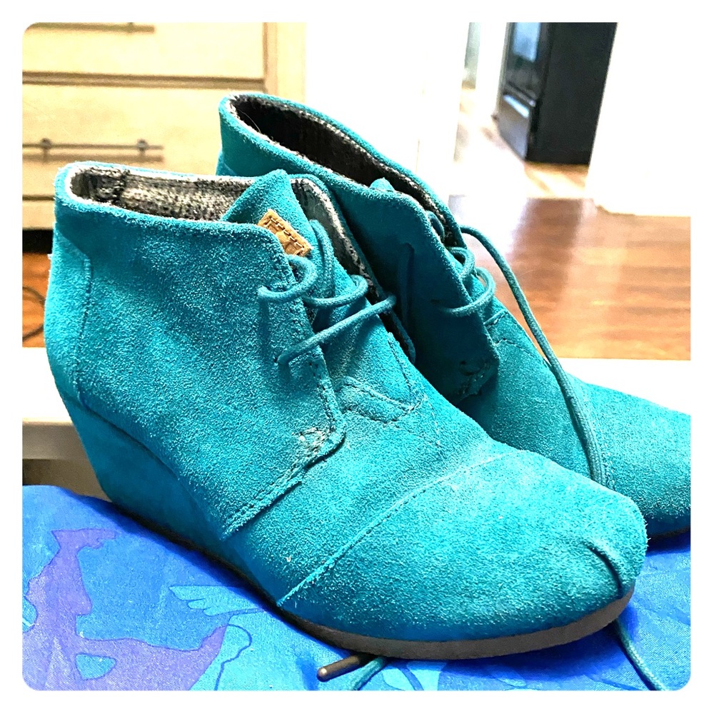 Teal Toms wedge booties